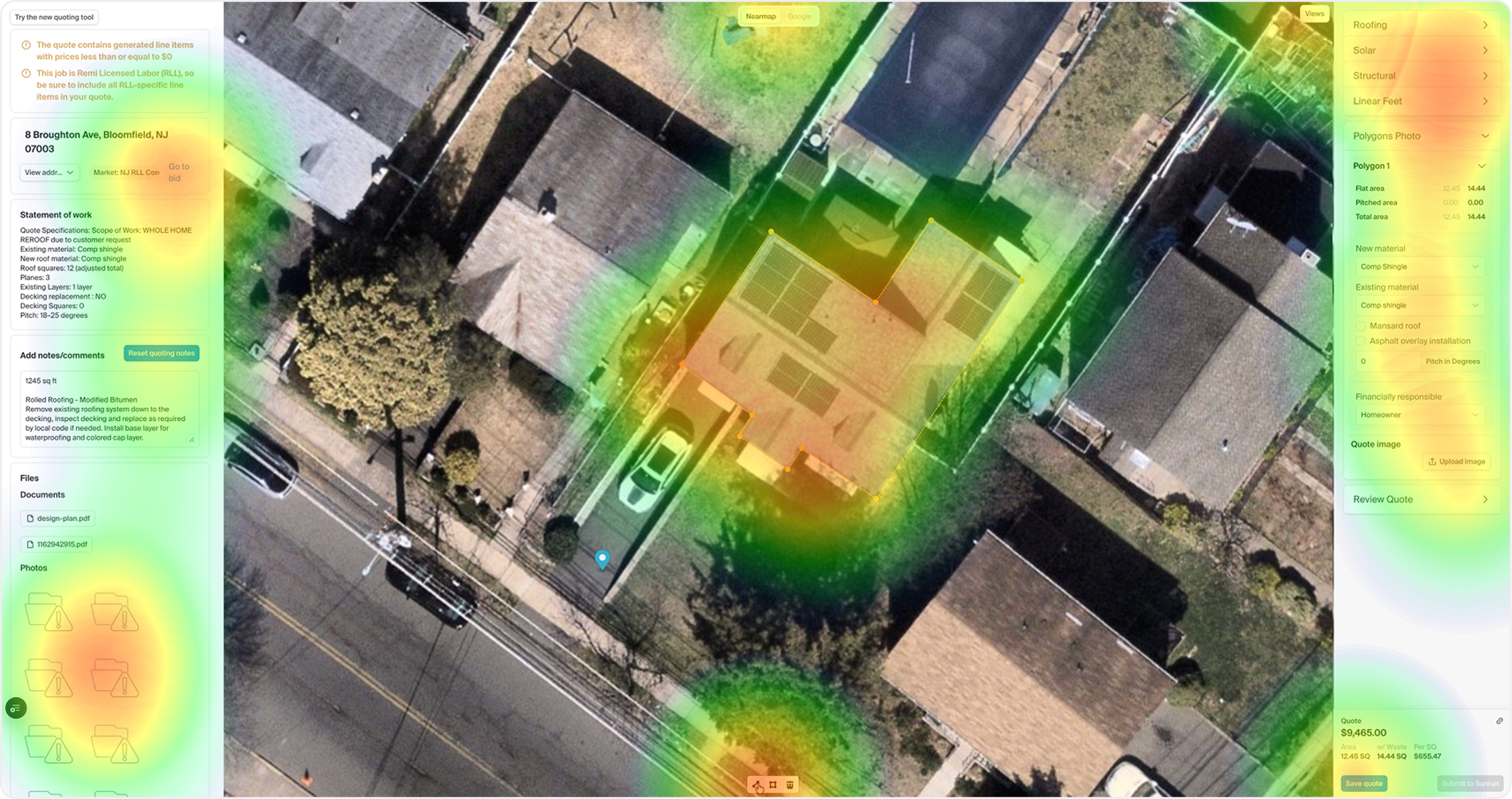 Heatmap of user touchpoints in the quoting interface