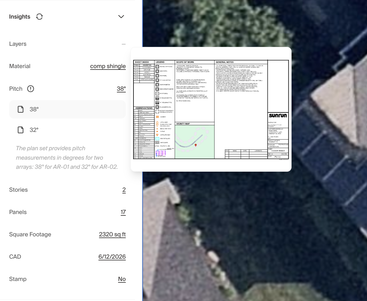 Consensus view showing extracted pitch values and the supporting plan sheet